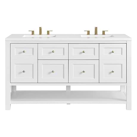Breckenridge Bright White 60" Double Vanity with White Zeus Quartz Top by JMV