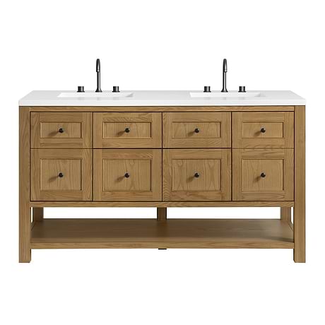 Breckenridge Light Natural Oak 60" Double Vanity with White Zeus Quartz Top by JMV