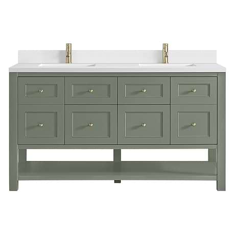 Breckenridge Smokey Celadon 60" Double Vanity with White Zeus Quartz Top and Backsplash by JMV