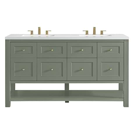 Breckenridge Smokey Celadon 60" Double Vanity with White Zeus Quartz Top by JMV