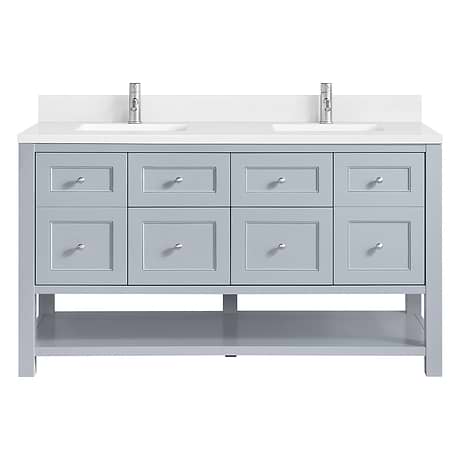Breckenridge Serenity Blue 60" Double Vanity with White Zeus Quartz Top and Backsplash by JMV