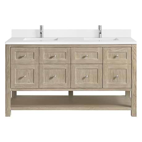 Breckenridge Whitewashed Oak 60" Double Vanity with White Zeus Quartz and Backsplash Top by JMV