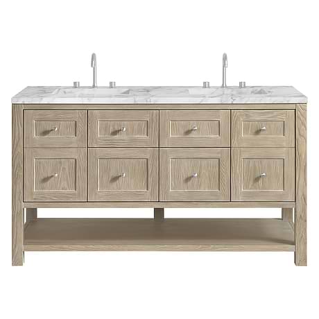 Breckenridge Whitewashed Oak 60" Double Vanity with Carrara Marble Top by JMV
