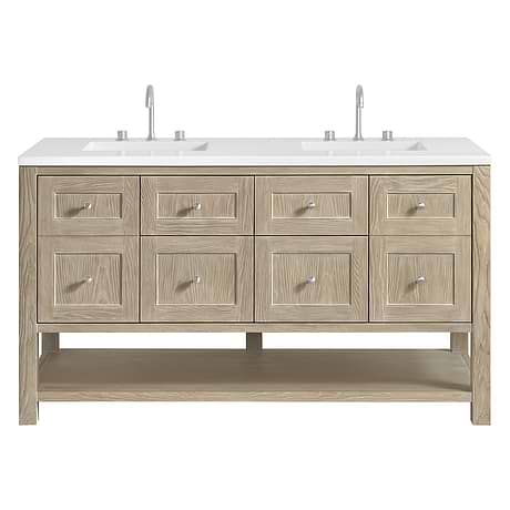 Breckenridge Whitewashed Oak 60" Double Vanity with White Zeus Quartz Top by JMV