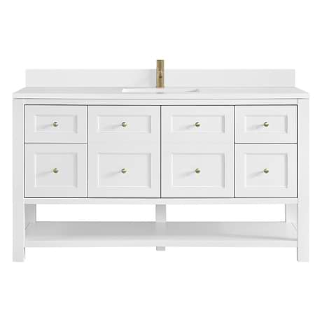 Breckenridge Bright White 60" Single Vanity with White Zeus Quartz Top and Backsplash by JMV