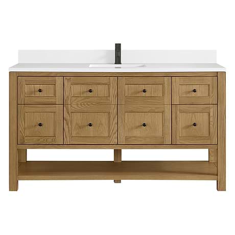 Breckenridge Light Natural Oak 60" Single Vanity with White Zeus Quartz Top and Backsplash by JMV