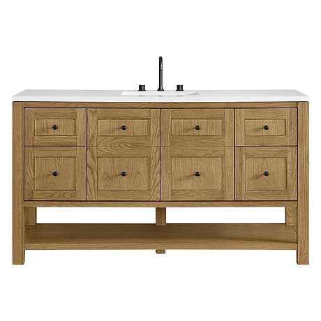 Breckenridge Light Natural Oak 60" Single Vanity with White Zeus Quartz Top by JMV