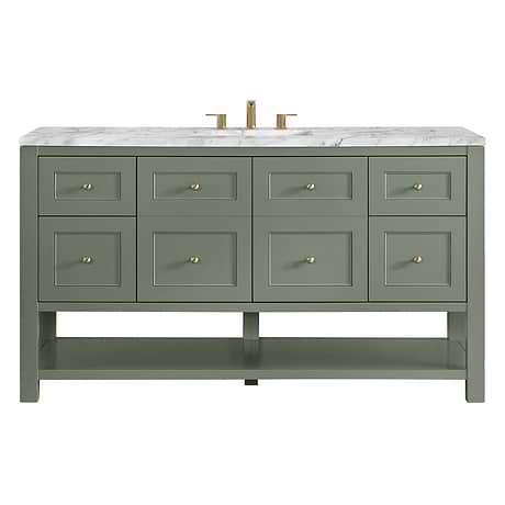 Breckenridge Smokey Celadon 60" Single Vanity with Carrara Marble Top by JMV