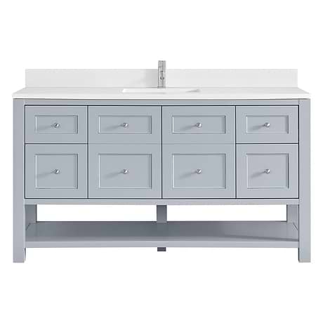 Breckenridge Serenity Blue 60" Single Vanity with White Zeus Quartz Top and Backsplash by JMV