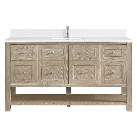 Breckenridge Whitewashed Oak 60" Single Vanity with White Zeus Quartz and Backsplash Top by JMV