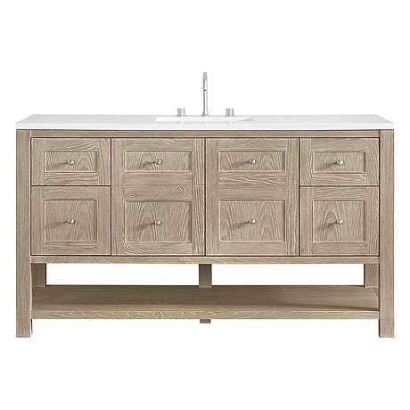 Breckenridge Whitewashed Oak 60" Single Vanity with White Zeus Quartz Top by JMV