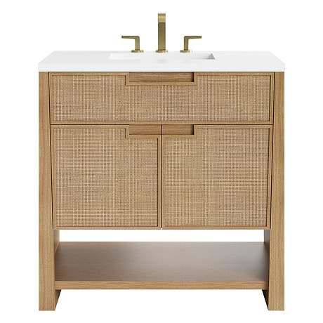 Solene Seaside Oak 36" Single Vanity with White Zeus Quartz Top by JMV