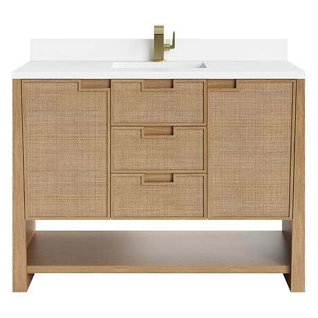 Solene Seaside Oak 48" Single Vanity with Zeus Quartz Top and Backsplash by JMV
