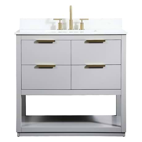 Clark Gray 36" Single Vanity with Cultured Marble Top and Backsplash