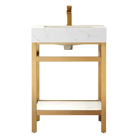 Blaire Brushed Gold 24" Single Vanity with White Sintered Stone Top