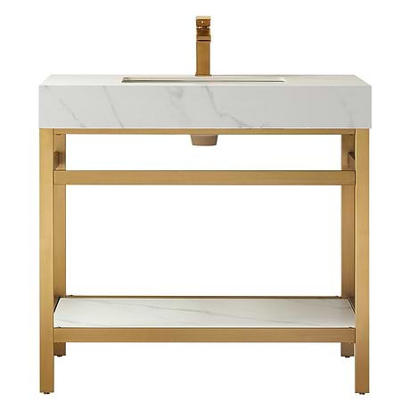 Blaire Brushed Gold 36" Single Vanity with White Sintered Stone Top