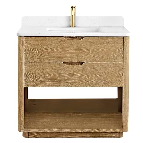 Salma Blonde Oak 36" Single Vanity with White Grain Stone Top