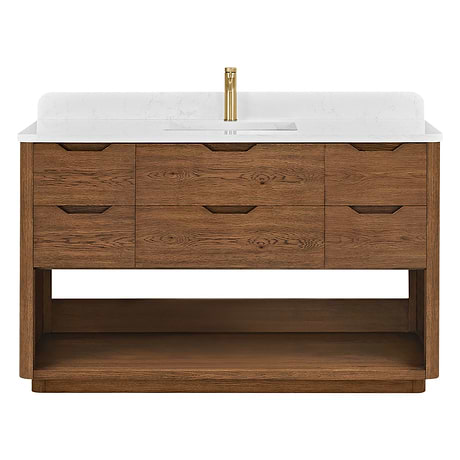 Salma Weathered Brown Oak 55" Single Vanity with White Cultured Marble Top