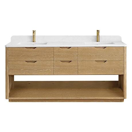 Salma Blonde Oak 72" Double Vanity with White Grain Stone Top