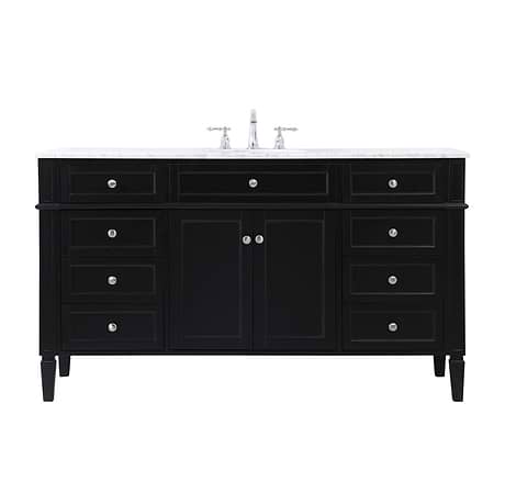 Montair Black 60" Single Vanity With Carrara White Marble Top
