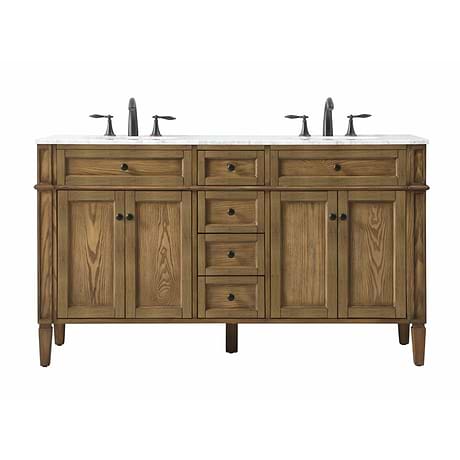 Montair Dark Brown 60" Double Vanity With Carrara White Marble Top