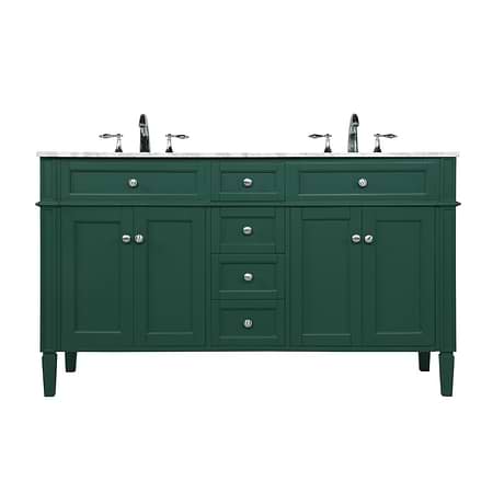 Montair Green 60" Double Vanity With Carrara White Marble Top