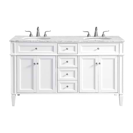 Montair White 60" Double Vanity With Carrara White Marble Top