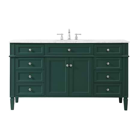 Montair Green 60" Single Vanity With Carrara White Marble Top