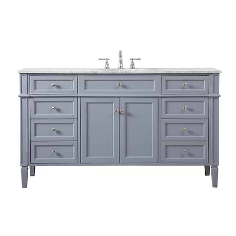 Montair Gray 60" Single Vanity With Carrara White Marble Top