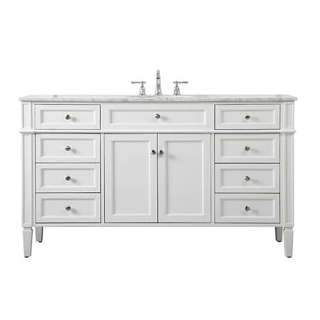 Montair White 60" Single Vanity With Carrara White Marble Top