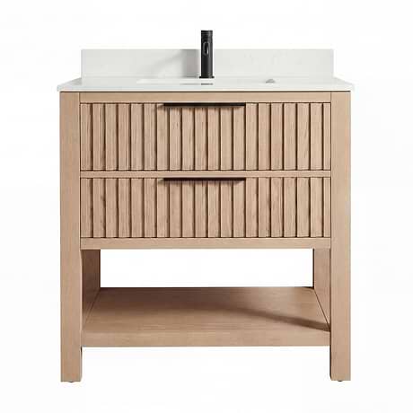 Valera Natural Oak 36" Single Vanity with White Grain Composite Stone Top