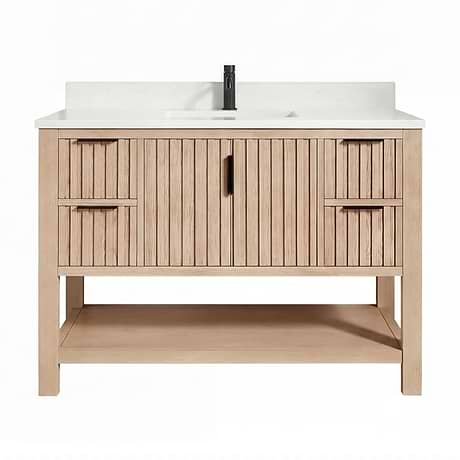 Valera Natural Oak 48" Single Vanity with White Grain Composite Stone Top