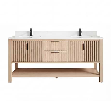 Valera Natural Oak 72" Double Vanity with White Grain Composite Stone Top