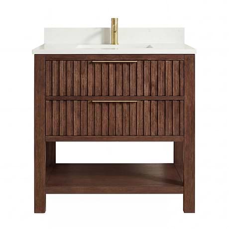 Valera Brown Oak 36" Single Vanity with White Grain Composite Stone Top