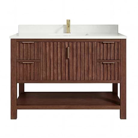 Valera Brown Oak 48" Single Vanity with White Grain Composite Stone Top