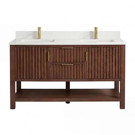Valera Brown Oak 60" Double Vanity with White Grain Composite Stone Top