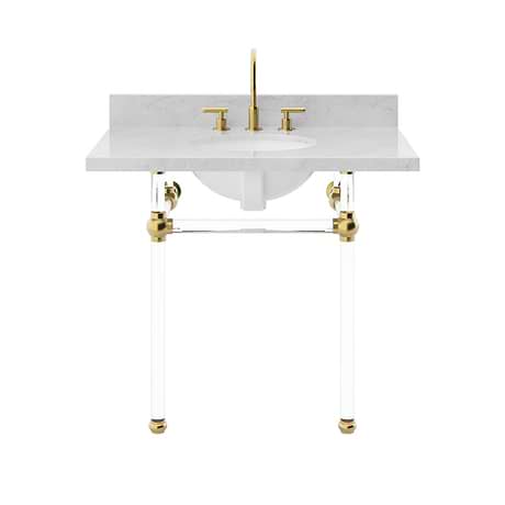 Elinor Brushed Brass 36" Single Console with Carrara Marble Top Oval Sink and Backsplash