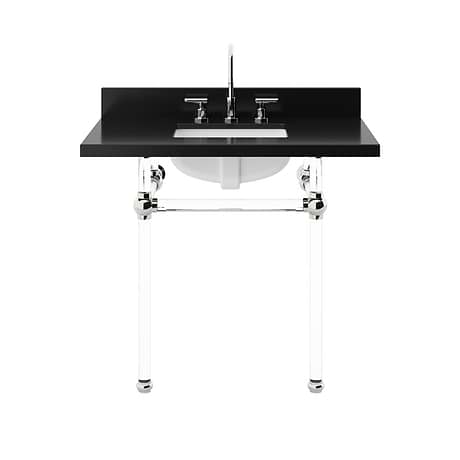 Elinor Polished Nickel 36" Single Console with Black Granite Top Rectangle Sink and Backsplash