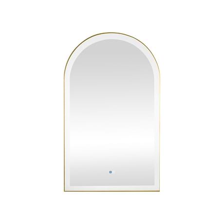Aviva Brushed Gold 24x40" Arched Aluminum Framed LED Wall Mount Bathroom Vanity Mirror