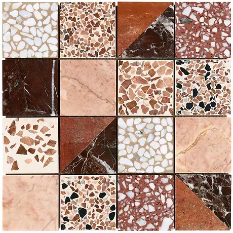 Artem Cardinal Terracotta Red 3x3 Polished and Honed Marble and Terrazzo Mosaic by Elizabeth Sutton