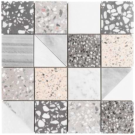 Artem Dove Gray 3x3 Polished and Honed Marble and Terrazzo Mosaic by Elizabeth Sutton