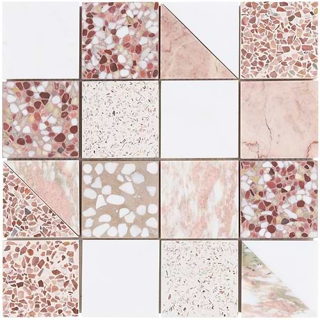 Artem Flamingo Terracotta Pink 3x3 Polished and Honed Marble and Terrazzo Mosaic by Elizabeth Sutton