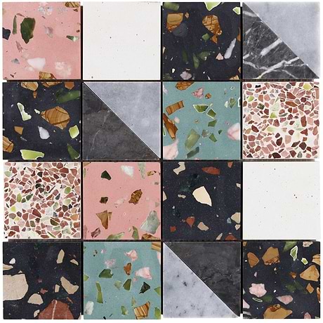 Artem Lark Multicolor 3x3 Polished and Honed Marble and Terrazzo Mosaic by Elizabeth Sutton