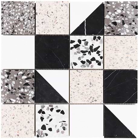 Artem Pica Black & White 3x3 Polished and Honed Marble and Terrazzo Mosaic by Elizabeth Sutton