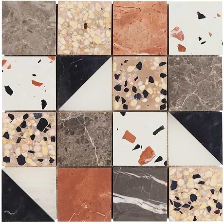 Artem Wren Terracotta & Gray 3x3 Polished and Honed Marble and Terrazzo Mosaic by Elizabeth Sutton