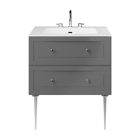 Alma Gray 30" Vanity with Chrome Legs & Knobs with Integrated White Solid Surface Top