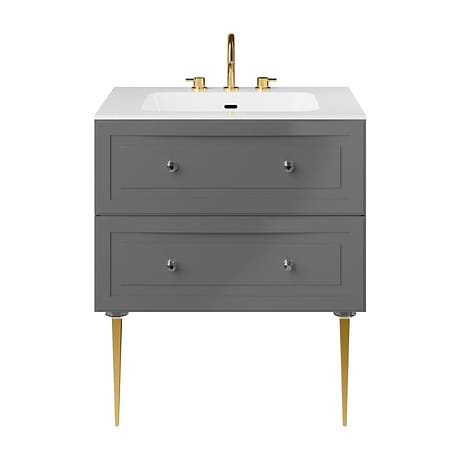 Alma Gray 30" Vanity with Gold Legs & Knobs with Integrated White Solid Surface Top