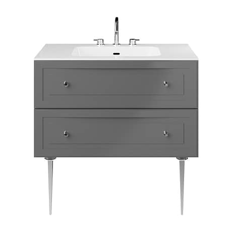 Alma Gray 36" Vanity with Chrome Legs & Knobs with Integrated White Solid Surface Top