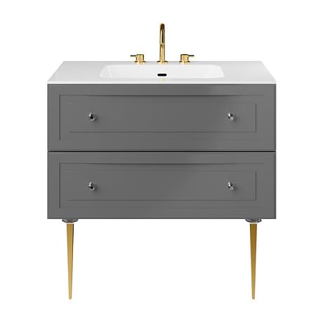 Alma Gray 36" Vanity with Gold Legs & Knobs with Integrated White Solid Surface Top
