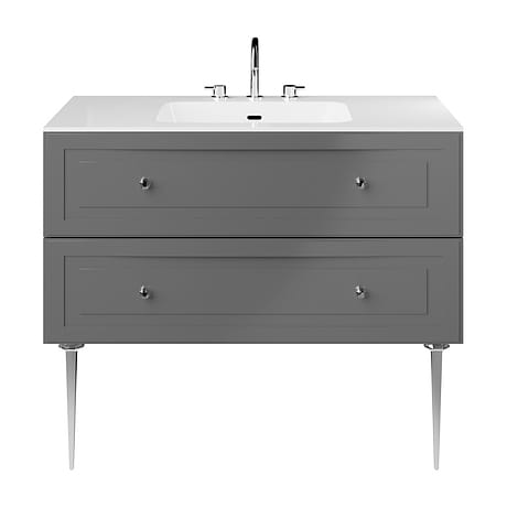 Alma Gray 42" Vanity with Chrome Legs & Knobs with Integrated White Solid Surface Top